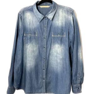Hippie Laundry Blue Denim Ombré Casual Button Down Shirt Sz XL